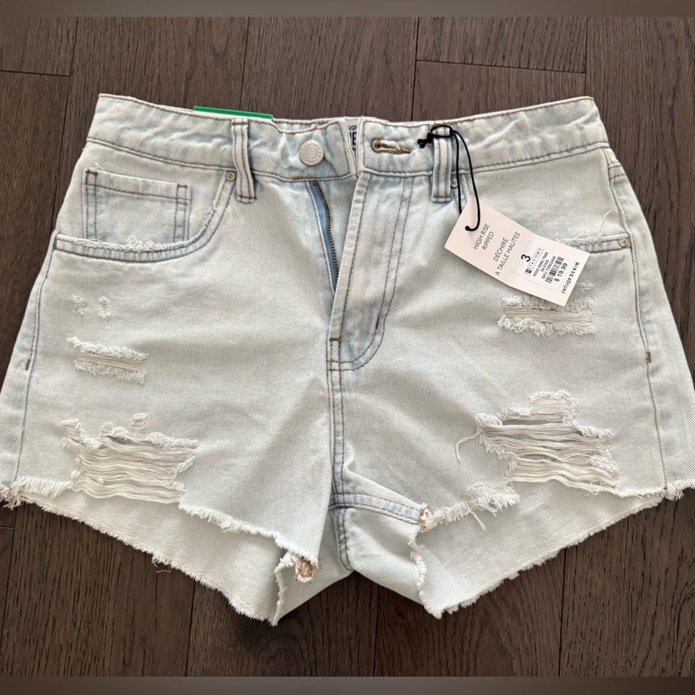 Women's Light Blue High Rose Distressed Denim Shorts